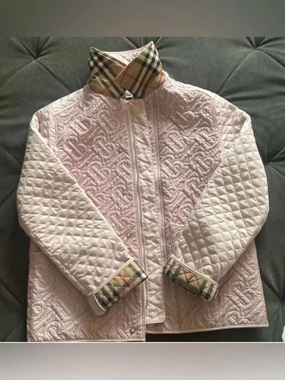 Burberry Kids Pale Pink Thomas Burberry Monogram Quilted Girls Jacket Size 10